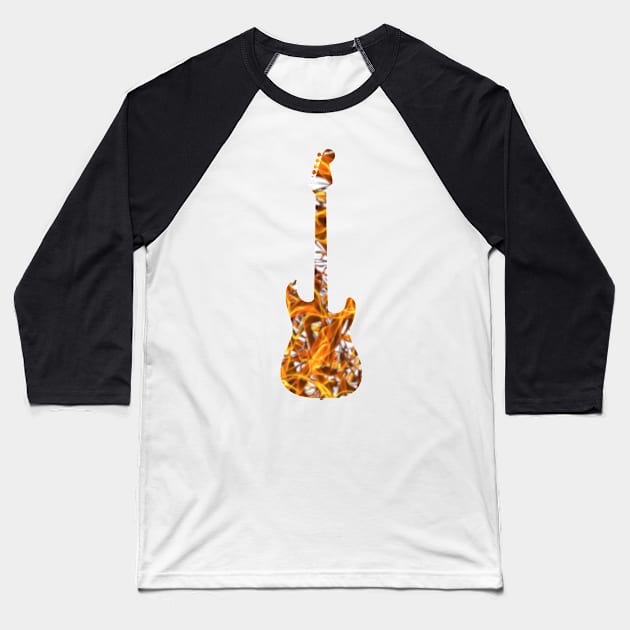 Yellow Flame Guitar Silhouette on White Baseball T-Shirt by gkillerb